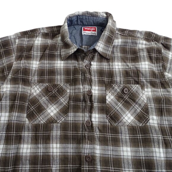 Wrangler Brown Plaid Button Up Flannel Western Shirt Men Size XL Cotton Long Slv - Picture 2 of 10